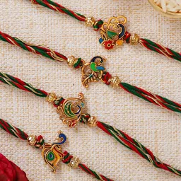 eCraftIndia Pack Of 4 Red Designer Rakhis & Roli Chawal-picture-27