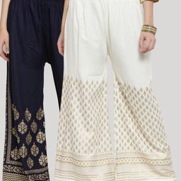 Clora Creation Women Pack of 2 Floral Printed Knitted Ethnic Palazzos-picture-22