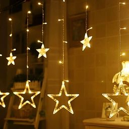 SPARK WORLD Yellow Star Shape LED Curtain Fairy String Lights-picture-11