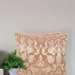 Home Fiore Brown & Gold-Toned Ethnic Motifs Jacquard Square Cushion Covers-picture-16