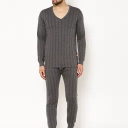 mack jonney VIMAL JONNEY Men Pack Of 2 Striped Cotton Thermal Set image 2