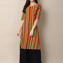 7threads 1 Stop Fashion Women Pack of 2 Blue & Multicoloured Geometric Striped Crepe Kurta image 2