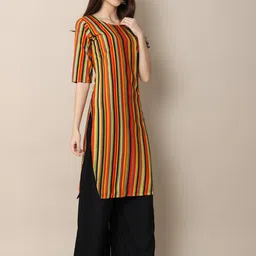 7threads 1 Stop Fashion Women Pack of 2 Blue & Multicoloured Geometric Striped Crepe Kurta image 3