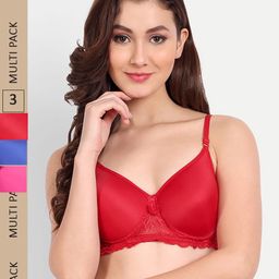 FIMS Pack of 3 Rapid-Dry Lightly Padded Bra Fancy_Pad_Bra_RedBlueRani-picture-9