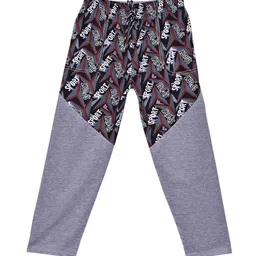 SWEET ANGEL Boys Grey Melange &  Black Printed Pure Cotton Track Pants-picture-50
