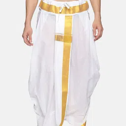 Sethukrishna Men White & Gold-Coloured Solid Readymade Dhoti Pant image 1