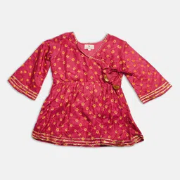 Cute Couture Girls Bandhani Printed Regular Kurta with Sharara image 2