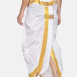 Sethukrishna Men White & Gold-Coloured Solid Readymade Dhoti Pant image 3