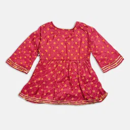 Cute Couture Girls Bandhani Printed Regular Kurta with Sharara image 5