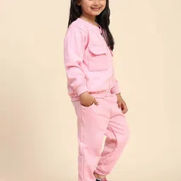 Ameeha Girls Mock Collar Shirt Collar Jacket With Joggers image 2