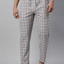 Joven Men Grey Checked Cotton Lounge Pant image 1