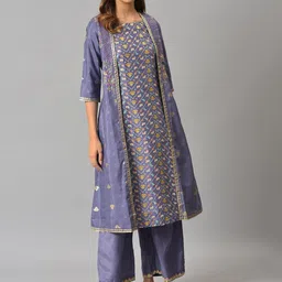 W Women Purple Ethnic Motifs Printed Layered Kurta with Palazzos-picture-23