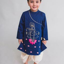 Tiber Taber Boys Navy Blue & Beige Embroidered Kurta with Dhoti Pants-picture-18