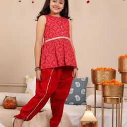 Budding Bees Girls Foil Printed Pure Cotton Ethnic Tunic With Dhoti Pants-picture-24