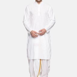 Sethukrishna Men White Pure Cotton Kurta with Dhoti Pants-picture-9