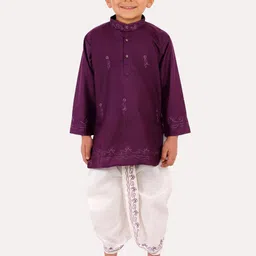 Superminis Boys Purple Regular Thread Work Pure Cotton Kurta with Dhoti Pants-picture-20