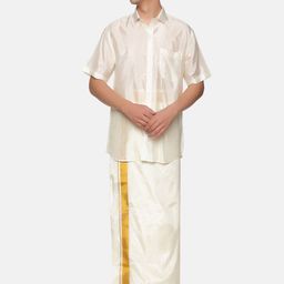 Sethukrishna Men Cream & Off White Shirt With Dhoti Pants-picture-7