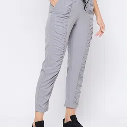 Clovia Women Grey Solid Straight-Fit Cropped Track Pants image 3