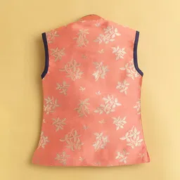 Jeetethnics Boys Floral Woven Design Mandarin Collar Straight Kurta With Dhoti Pants image 3