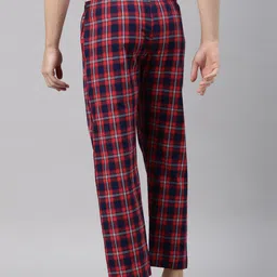 Joven Men Red & Navy Blue Checked  Pure Cotton Lounge Pant image 3
