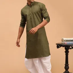 VASTRAMAY Kurta with White Cotton Dhoti Set image 4