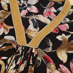 Anouk Black Floral Printed Pleated Kurta With Palazzos image 4