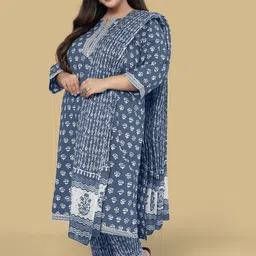 Mirchi Fashion Ethnic Motifs Printed Pure Cotton Kurti with Trousers & Dupatta Plus Size image 5
