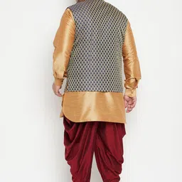 VASTRAMAY Men Rose Gold Layered Kurta with Dhoti Pants image 4
