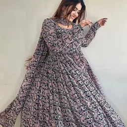 Tulip Eden Paisley Printed Georgette Anarkali Kurta WIth Dupatta image 3