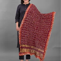 Apratim Maroon & Red Dyed Art Silk Bandhani Dupatta with Gotta Patti-picture-20