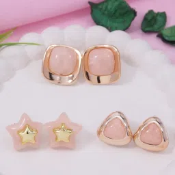 I Jewels Designer Peach and Gold Contemporary Studs Earrings-image-24
