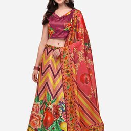Mitera Peach & Maroon Printed Semi-Stitched Lehenga & Unstitched Blouse With Dupatta-picture-22