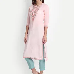 SHEREEN Women Peach-Coloured Ethnic Motifs Embroidered Thread Work Kurta image 5