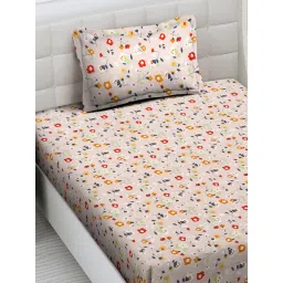 FABINALIV Peach Floral Cotton Blend Single Bedsheet with Pillow Cover image 3