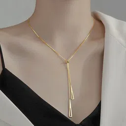 Designs & You Gold Plated Stainless Steel Geometric Tassel Pull-out Pendant With Chain image 5