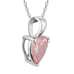 GIVA 925 Sterling Silver Rhodium-Plated Pink Stone Studded Heart Pendant with Link Chain image 3