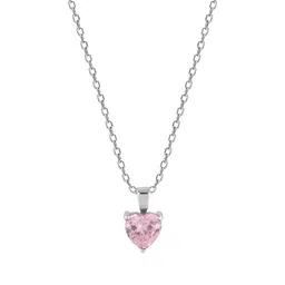 GIVA 925 Sterling Silver Rhodium-Plated Pink Stone Studded Heart Pendant with Link Chain image 4