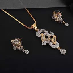 LUCKY JEWELLERY 18K Gold Plated American Diamond Sterling Silver Necklace with Earrings image 1
