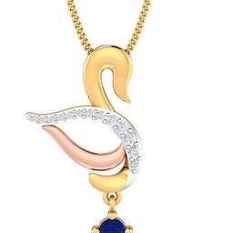 KUBERBOX Swan Love 18KT Gold Diamond Sapphire Studded Pendant-1.49gm-image-41