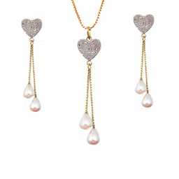 LUCKY JEWELLERY 18K Gold Plated American Diamond Sterling Silver Necklace with Earring image 2