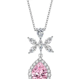 Designs & You Silver-Plated Cubic Zirconia Stone Studded Teardrop Shape Pendant With Chain image 3