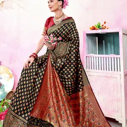 Anouk Black & Red Ethnic Motifs Woven Design Zari Art Silk Kanjeevaram Saree image 2