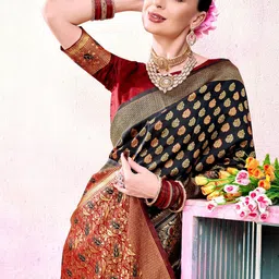 Anouk Black & Red Ethnic Motifs Woven Design Zari Art Silk Kanjeevaram Saree image 3