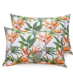 Huesland Comfort Orange & Green Striped 144 TC Cotton Single Bedsheet & 1 Pillow Cover image 3