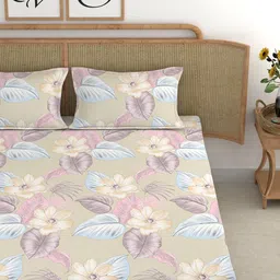 CHHAVI INDIA Peach & Pink Floral Cotton 210 TC King Bedsheet With 2 Pillow Covers image 3