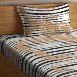 KLOTTHE Brown & White Printed 300 TC Single Bedsheet & 1 Pillow Cover image 3