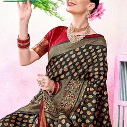 Anouk Black & Red Ethnic Motifs Woven Design Zari Art Silk Kanjeevaram Saree image 4