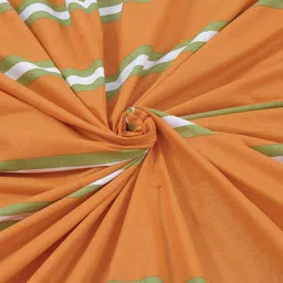 Huesland Comfort Orange & Green Striped 144 TC Cotton Single Bedsheet & 1 Pillow Cover image 4