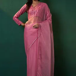 Sangria Embroidered Bordered Organza Sarees image 4