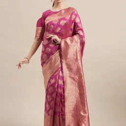 Sangria Ethnic Motifs Woven Design Zari Saree-image-10